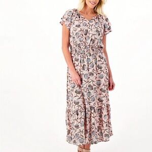 Destination 365 Womens Midi Dress Floral Short Sleeves Pockets Size Medium